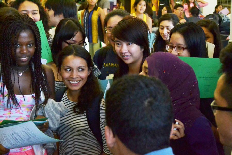 A+culturally+diverse+array+of+students+gather+at+a+recent+NHS+meeting.