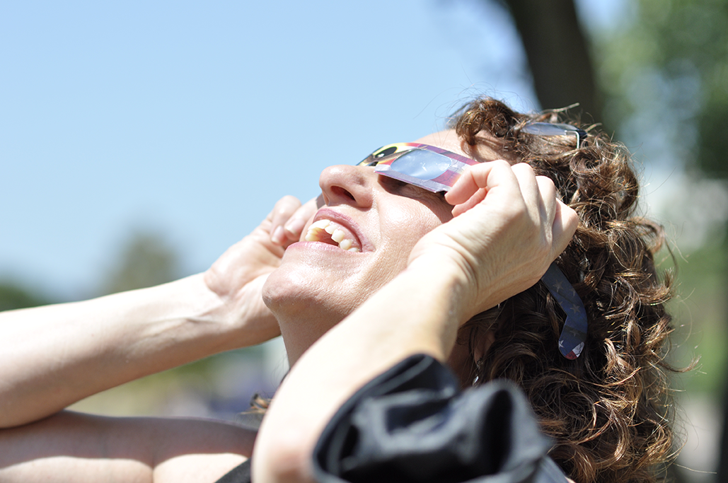 English teacher Samantha Shub views the solar eclipse on Aug. 21.