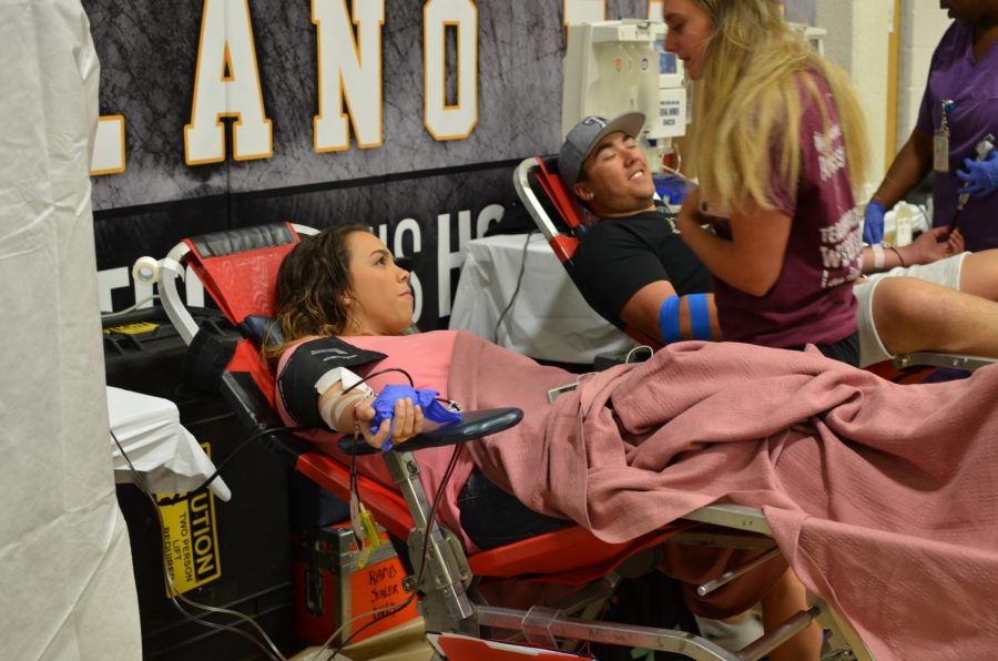 Senior Taylor Fields donates blood on April 27, 2018.