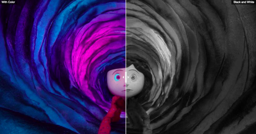 Coraline with and without color.