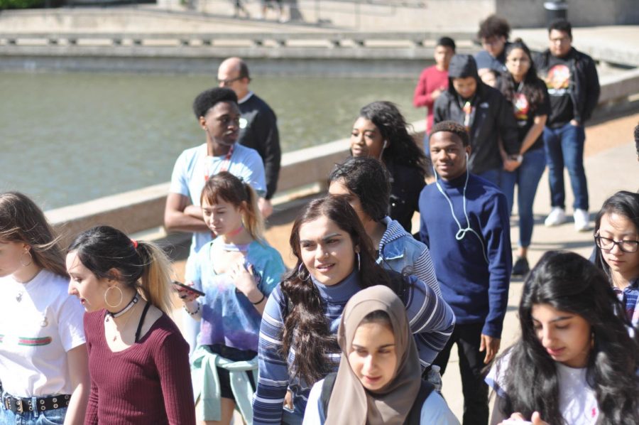 Students participate in the nationwide walkout for gun control on April 20, 2018.