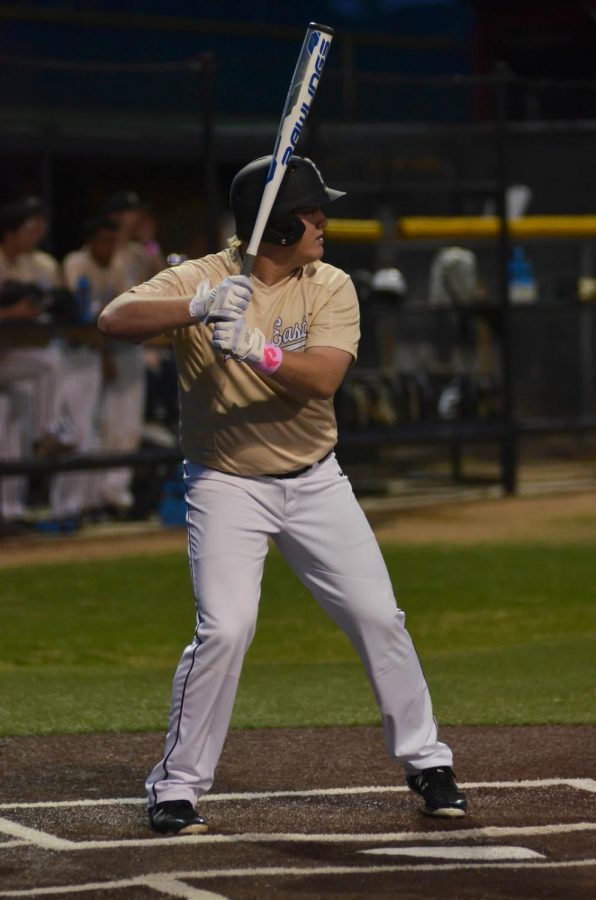 Senior Andrew Mills steps in to bat on March 26, 2018.
