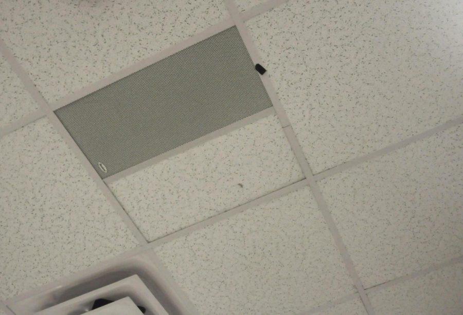 A classroom speaker on the ceiling that will communicate emergency messages to students and staff.