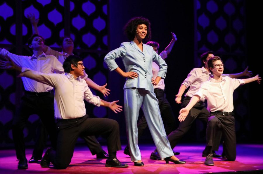 Actors perform on stage during a 9 to 5 rehearsal on Jan. 23.