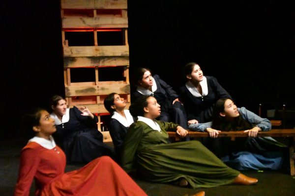 The actors from "The Crucible" act scared from the demons they claim they see.